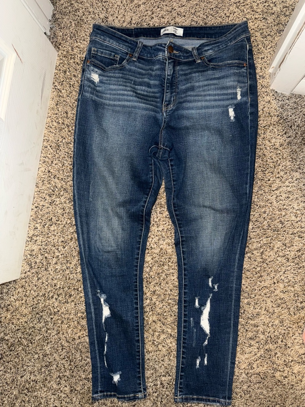 BKE Women's Distressed Dark Indigo Skinny Jeans